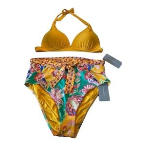Antonio Melani Floral Mango Jacobean Tie Front High Waisted Bikini Top & Bottom
